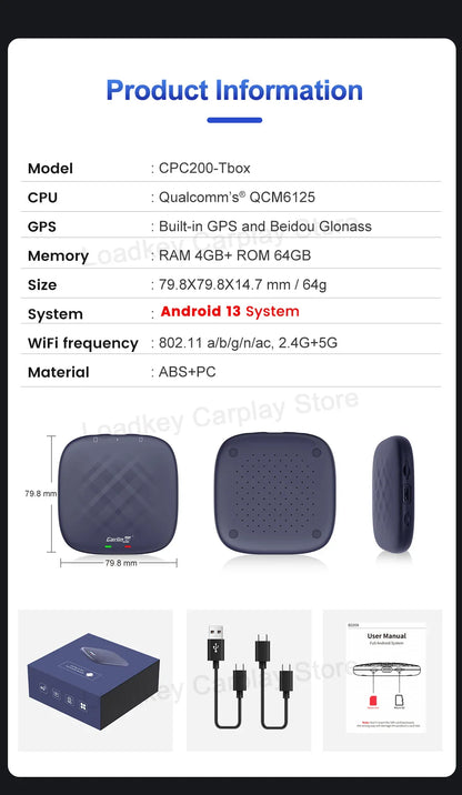Carlinkit CarPlay AI Box — Qualcomm 6125 8-Core, Android 13, Wireless & Wired CarPlay, Android Auto for OEM Cars