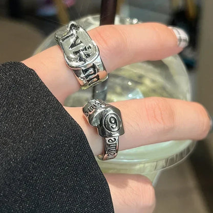 Personalized Girls' Open Ring – Retro Y2K English Letter Jewelry Accessory, 1/2pcs Party Gift