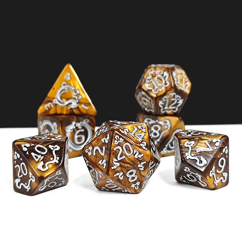 DND 7-Piece Dragon Pattern Polyhedral Dice Set – Role-Playing D&D TRPG Board Game Accessories