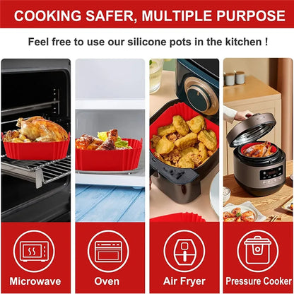 Silicone Air Fryers Oven Baking Tray - Pizza Fried Chicken Airfryer Silicone Basket, Reusable Airfryer Pan Liner Accessories