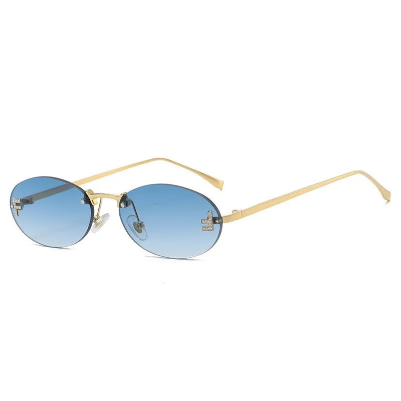 NEW Luxury Brand Quality Sunglasses | Cat Eye Small Sun Glasses for Women | Rimless Eyewear Retro Letter Oval F Sun Glasses UV400