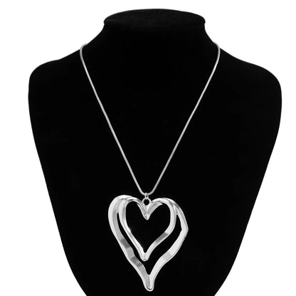 PuRui Punk Double Heart Ring Pendant Choker – Thin Metal Snake Chain Necklace for Women, Party Jewelry Collar
