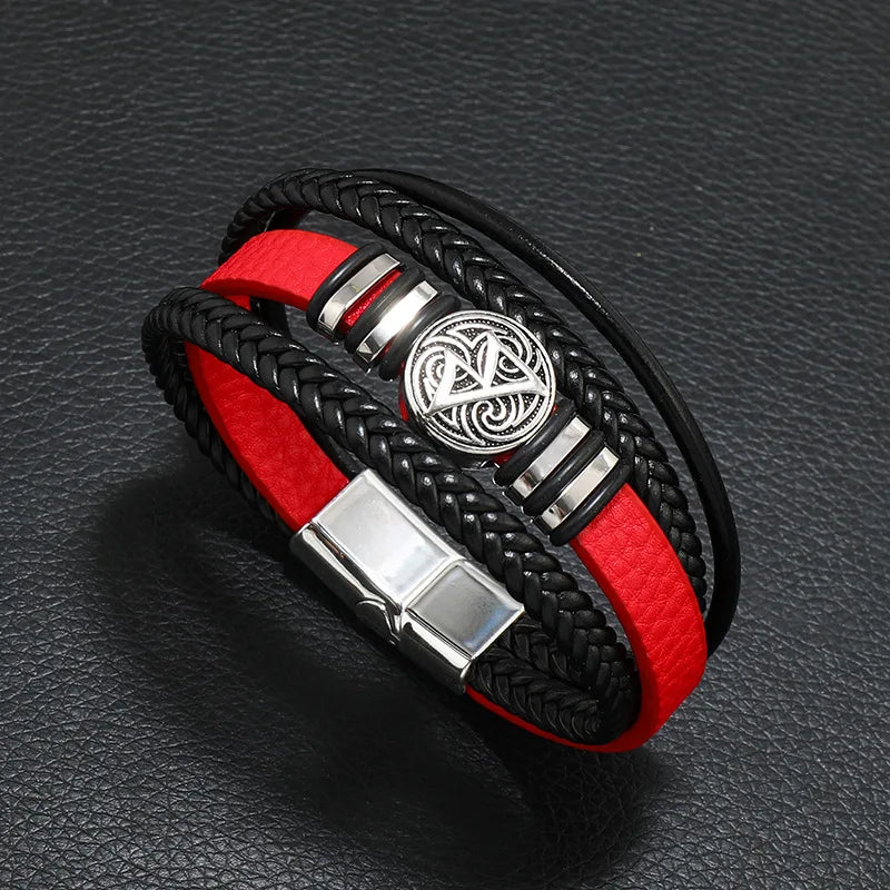 Fashion Men’s Multi-Layer Braided Leather Bracelet – Scripture, Compass & Evil Eye Design