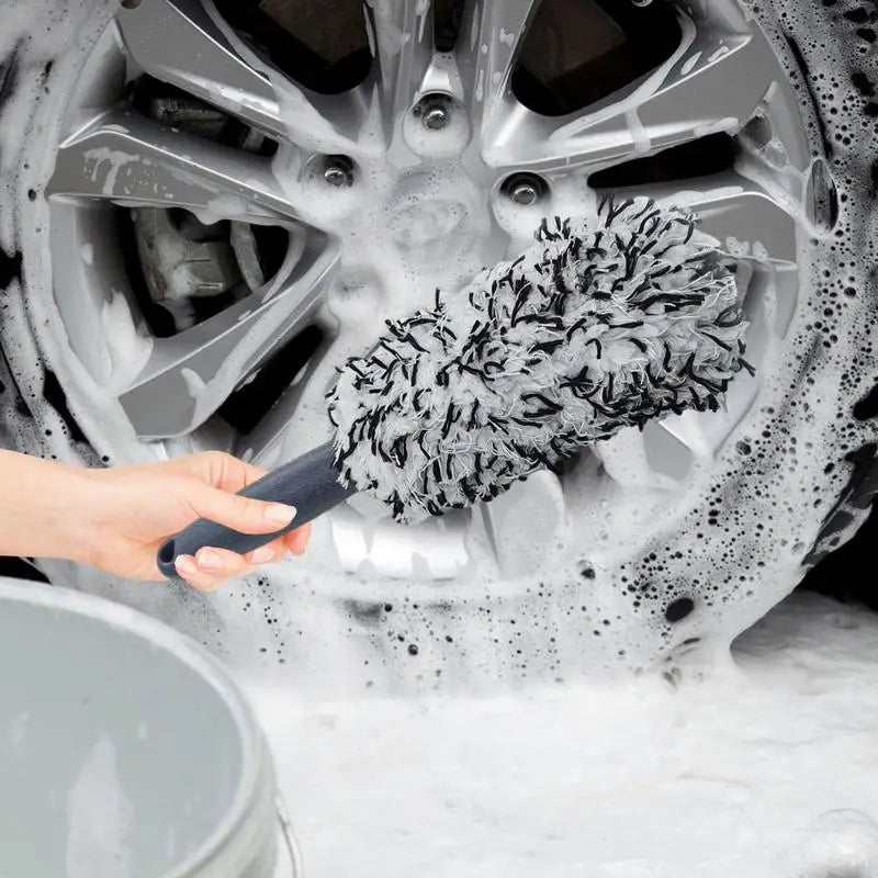 Car Wash Super Brush - Plush Premium Wheels Brush with Non-Slip Handle, Easy Cleaning for Rims, Spokes, Wheel Barrel, Car Accessories