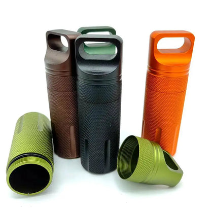 Aluminum Alloy Airtight Pill Container — Portable Waterproof EDC Single-Chamber Capsule Holder & Medicine Case