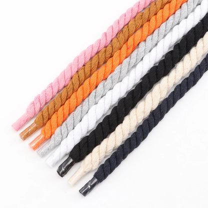 Round 10mm Cotton Rope Shoelaces - Hand-Woven, Three-Strand, Solid Color, Bold Twist - Universal Decorative Shoe Laces
