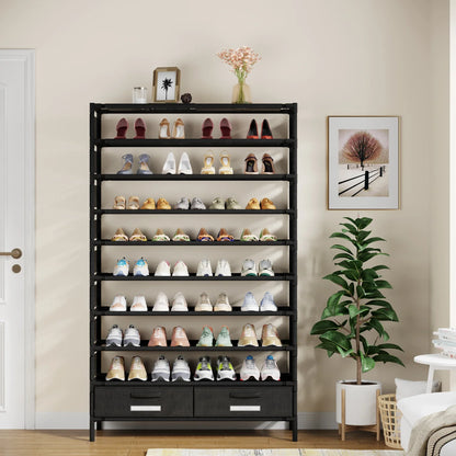Tribesigns 10-Tier Shoe Rack Organizer – Vertical Shoe Shelf with 4 Drawer Bins, Holds 32 Pairs for Closet & Entryway