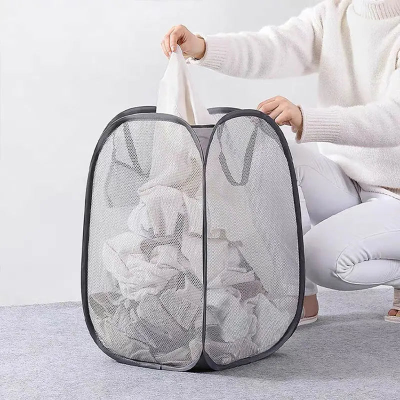 Mesh Pop-up Laundry Basket - Foldable Dirty Clothes Storage, Large Capacity Hamper for Convenient Laundry Organization