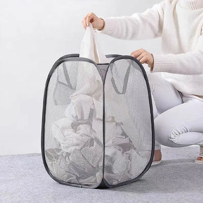 Mesh Pop-up Laundry Basket - Foldable Dirty Clothes Storage, Large Capacity Hamper for Convenient Laundry Organization