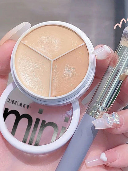 3-Color Concealer Cream Palette – Full Coverage for Acne, Dark Circles & Contour with Brush, Moisturizing Makeup