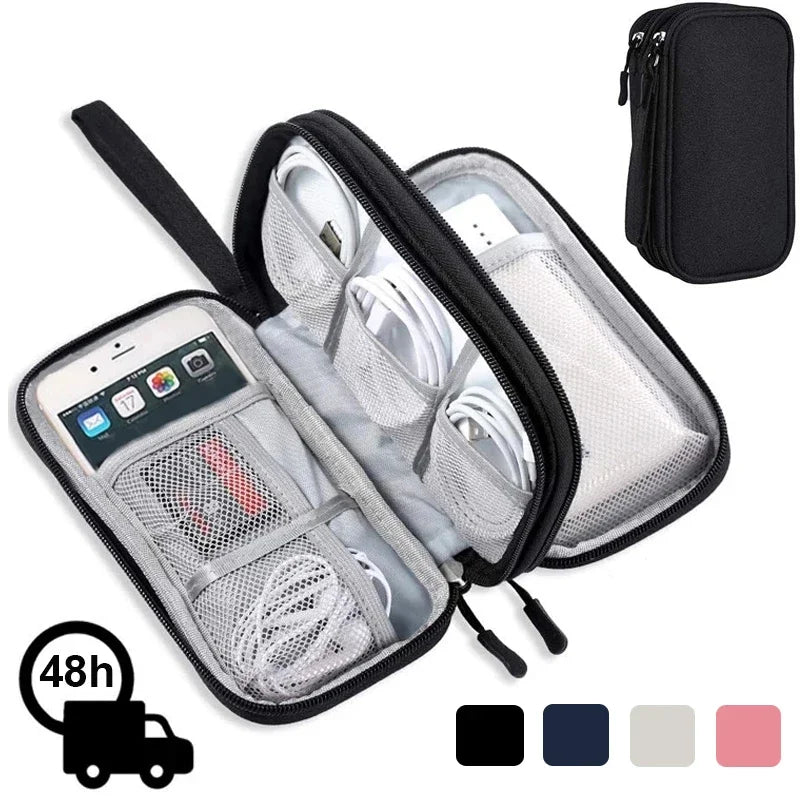 Portable Travel Cable Bag - Waterproof Digital Storage Pouch for Chargers, USB Cables, and Electronic Accessories