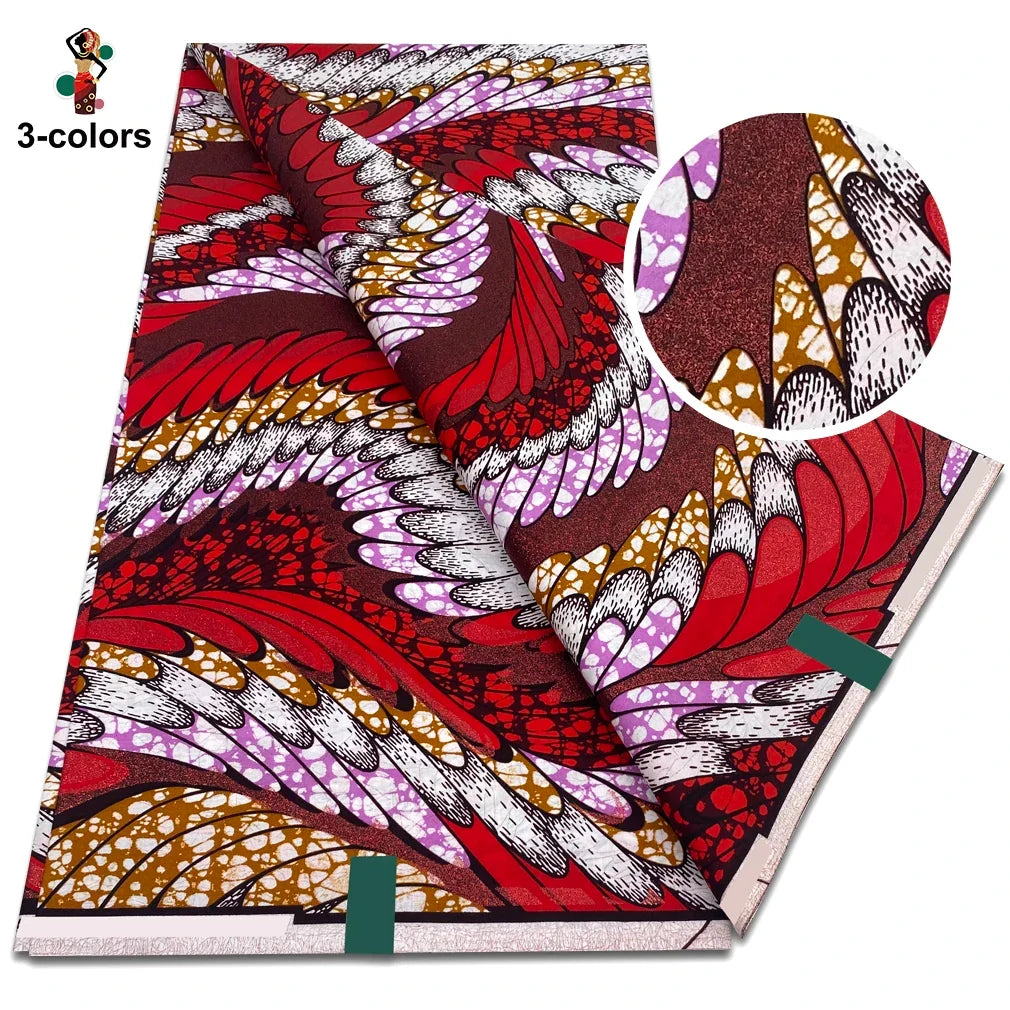 African Glitter Glam Wax Fabric - 100% Cotton Golden Ankara Print 6 Yards