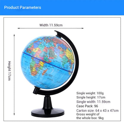 10.6cm HD World Globe for Kids & Adults – 360° Discovery Learning Ball, English Teaching Globe for Ages 6-12