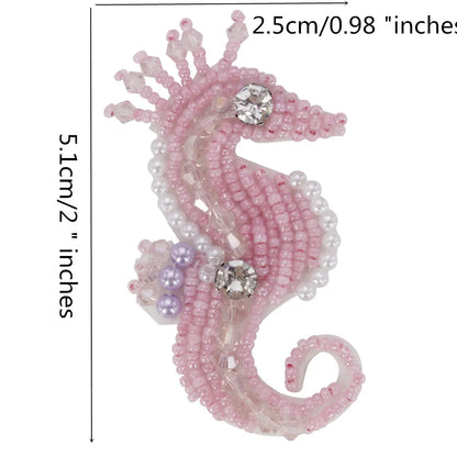 Marine Series Rhinestone Patches - Handmade Shell Starfish Seahorse Leaf Beaded Sewing Appliques for DIY Clothing