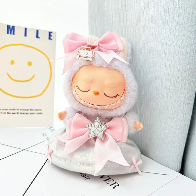 15-17cm Labubu Doll Clothes Set — Trendy Cute Laser Dress with Hairband Accessories