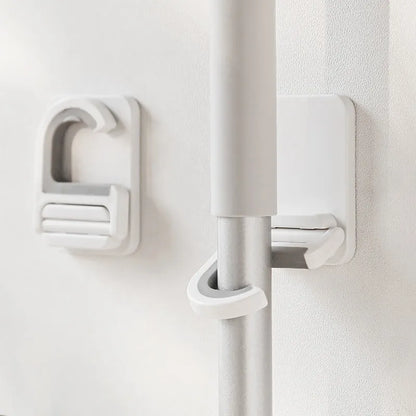 Self-Adhesive Wall Mount Broom Mop Clip Holder - Kitchen & Bathroom Storage Organizer Rack for Brooms, Brushes, and Mops - Multi-Purpose Hook