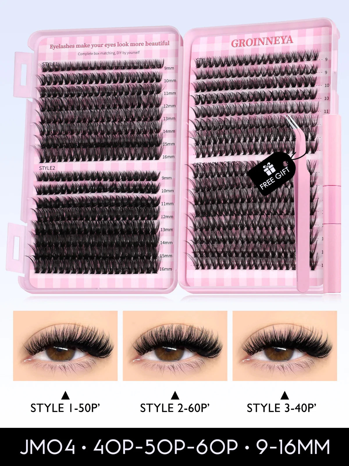 GROINNEYA Eyelash Clusters Kit – Large Capacity Wispy Individual Lashes for Natural DIY Extensions, Beginner-Friendly