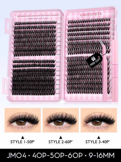 GROINNEYA Eyelash Clusters Kit – Large Capacity Wispy Individual Lashes for Natural DIY Extensions, Beginner-Friendly