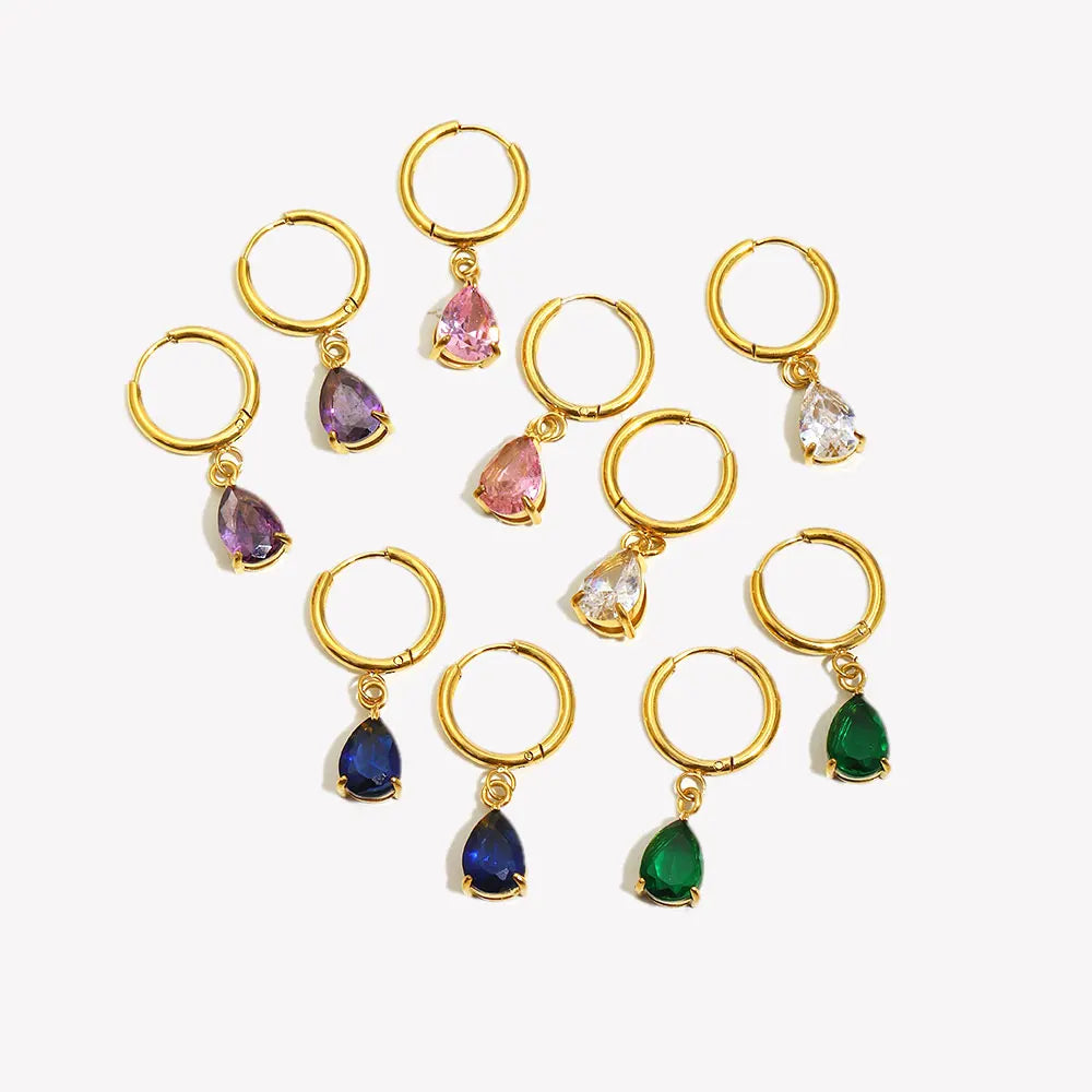 E.B.belle 3A Zircon Waterdrop Small Hoop Earrings for Women – Luxury Colorful Crystal Huggie Charm Jewelry Gift