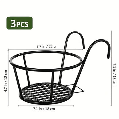 1/2/3pcs Iron Art Hanging Flower Pots with Hooks – Detachable Metal Plant Baskets for Balcony Gardening