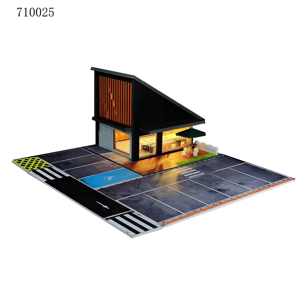 GFans 1:64 Scale Diorama Car Garage Model – LED Lighted Parking Lot DIY City Set for Collection & Display Gifts