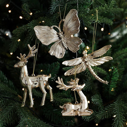 Christmas Tree Ornaments – Gold Plastic Balls with Butterfly, Dragonfly, Angel & Snowflake Decorations