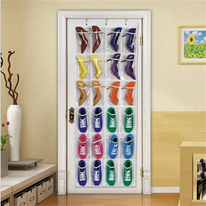 24-Pocket Shoe Organizer Rack – Hanging Space-Saving Storage for Over-the-Door or Behind-Closet Use