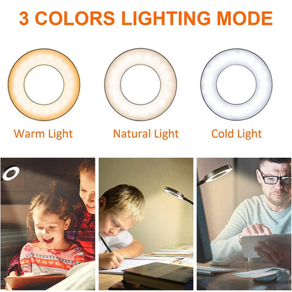 48 LEDs Clip-On Desk Lamp: 360° Flexible Gooseneck Reading Table Light - Eye-Caring USB Clamp for Books, Night Light, Study, and Reading