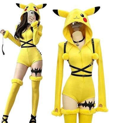 Yellow Mouse Cosplay Costume - Kawaii Plush Hooded Jumpsuit for Halloween & Carnival