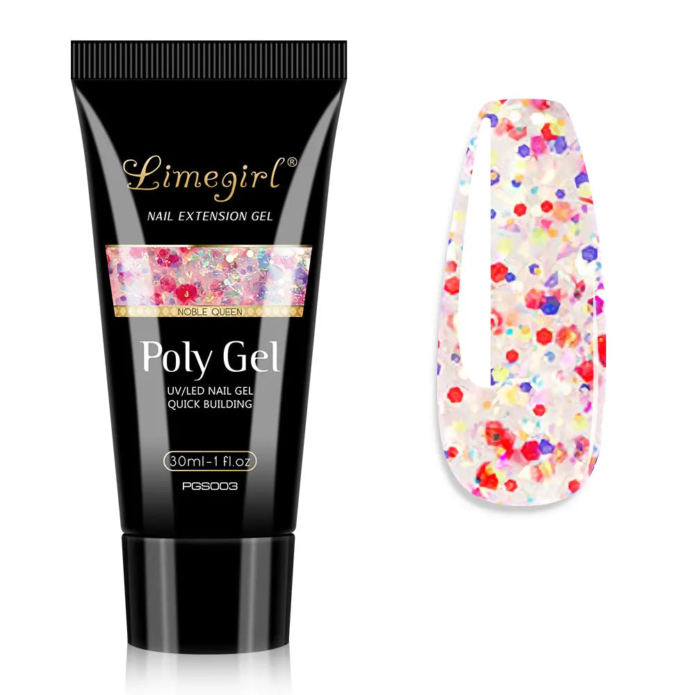 LIMEGIRL 30ml Nail Extension Gel – Glitter Soak-Off Acrylic UV Poly Gel for Quick Nail Build & Manicure