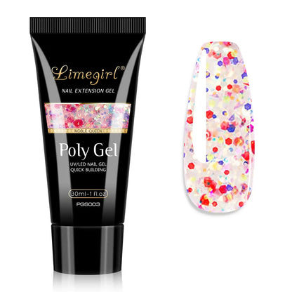 LIMEGIRL 30ml Nail Extension Gel – Glitter Soak-Off Acrylic UV Poly Gel for Quick Nail Build & Manicure