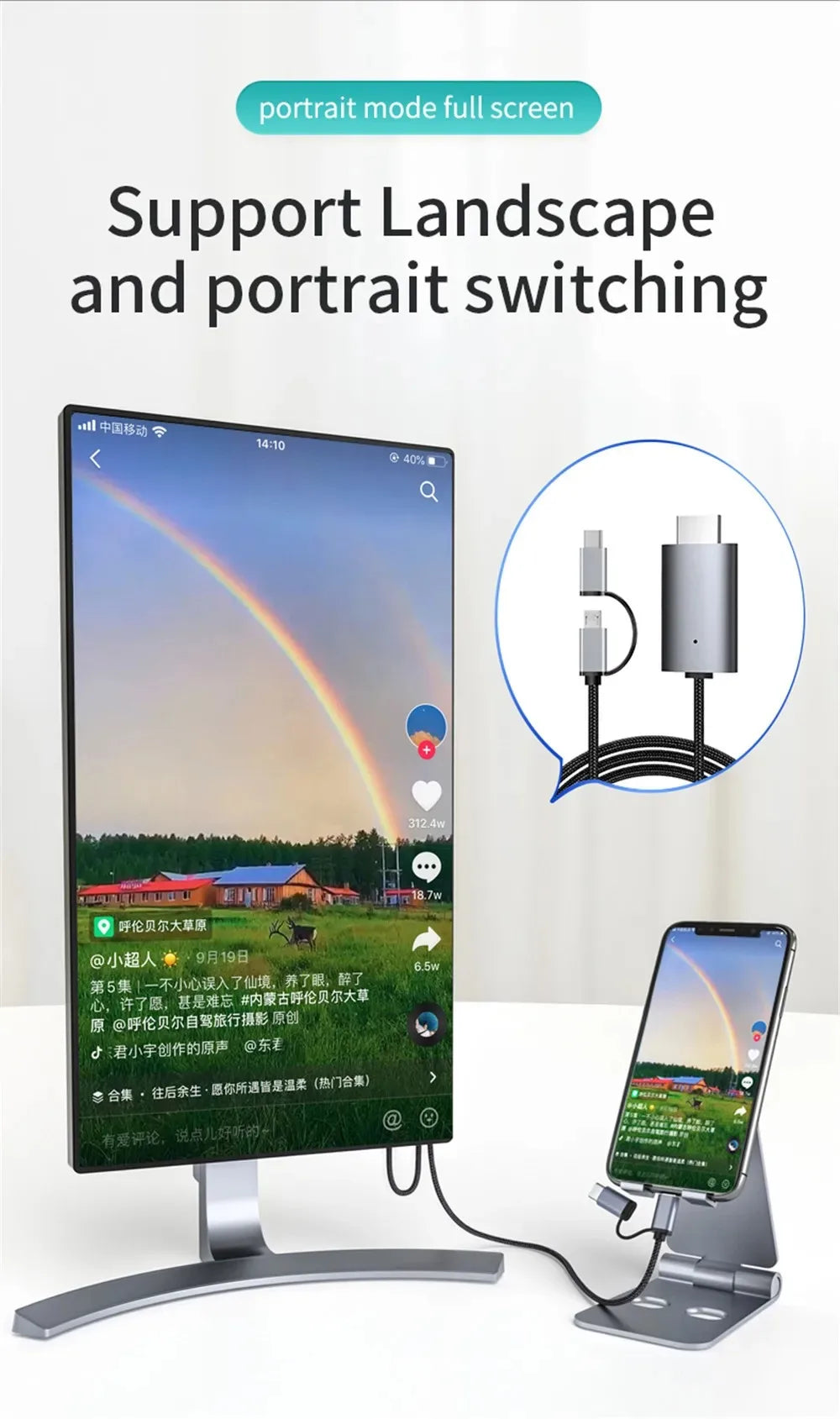 LD39 Wire HD Streaming TV Stick – Micro USB & Type C to HDMI Cable for Screen Mirroring from Android Phone/Tablet to TV