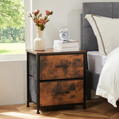 Nightstand Bedside Table – Coffee, Sofa & Tea Table with 2 Fabric Drawers for Bedroom Storage & Clothes Display