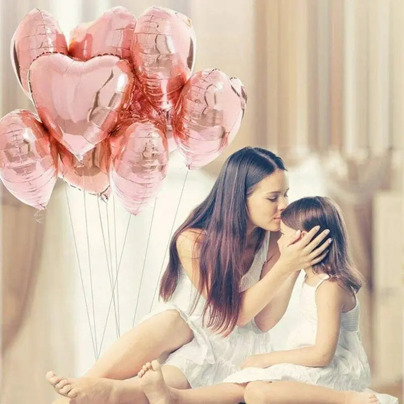 10pcs 18-inch Rose Gold Heart Shape Foil Balloons - Wedding and Birthday Party Decorations, Aluminum Foil Ballons, Air Balls Globos