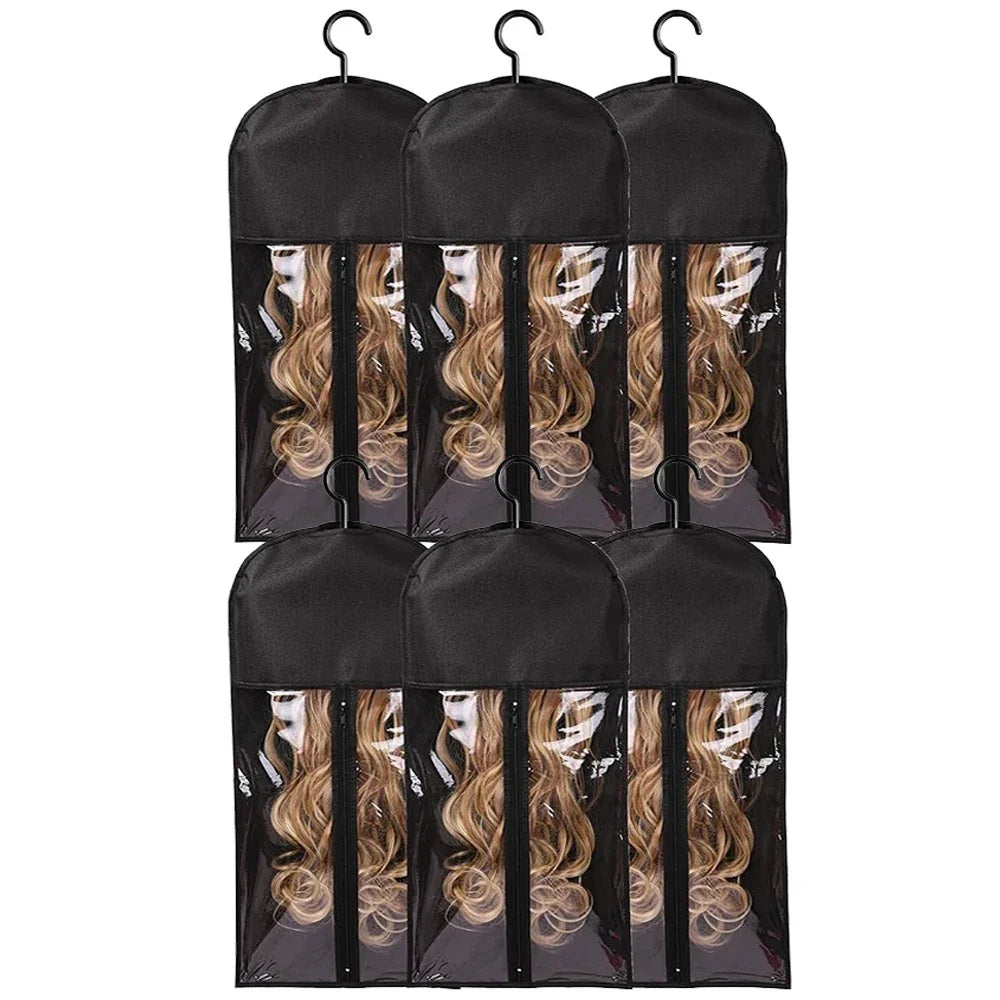 Premium Wig Storage Bags - Transparent Hanging Organizer with Metal Hangers for Wigs & Hair Extensions