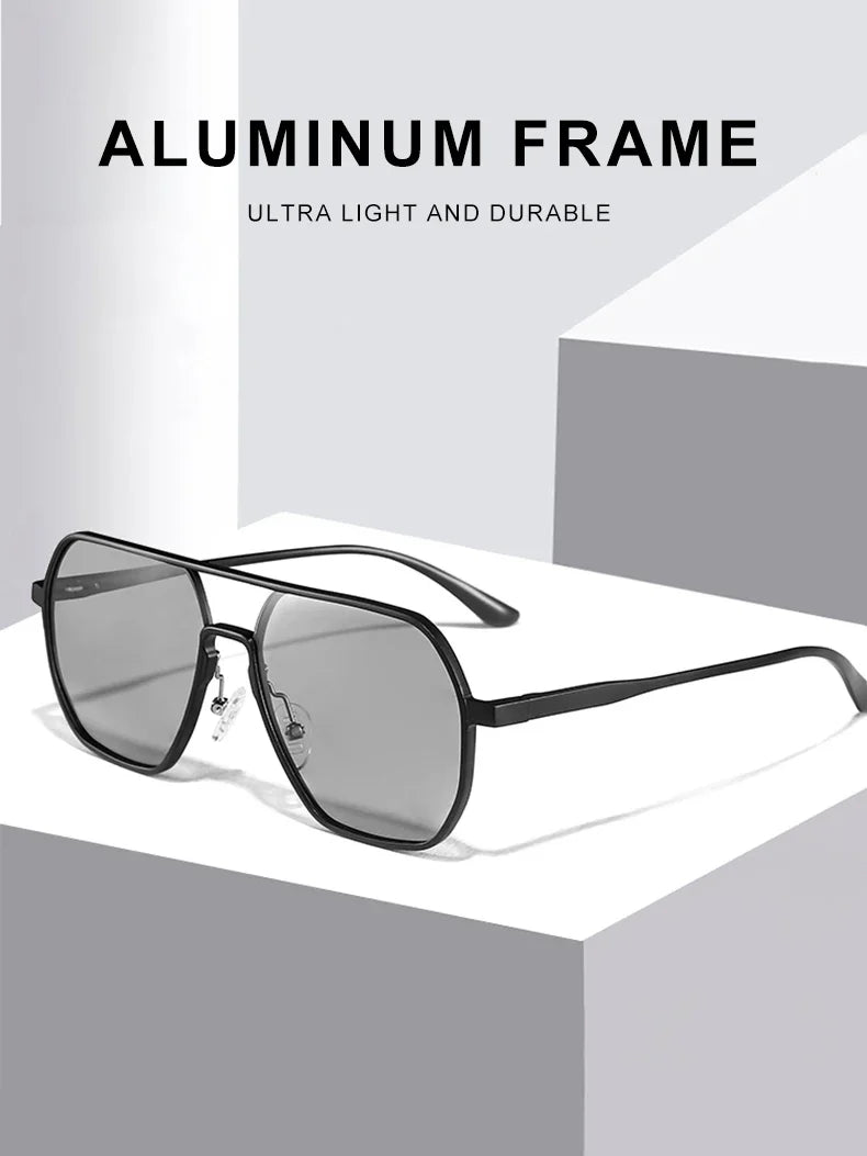 CLLOIO Fashion Aluminum Photochromic Sunglasses – Polarized Chameleon Anti-Glare Driving Glasses for Men & Women