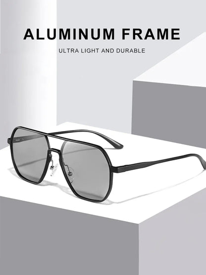 CLLOIO Fashion Aluminum Photochromic Sunglasses – Polarized Chameleon Anti-Glare Driving Glasses for Men & Women
