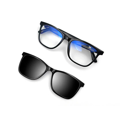 Hot GS05 2-in-1 Smart Glasses for Men – UV Protection, Polarized Anti-Blue Light Sunglasses with Music, Black Frame & White Lenses