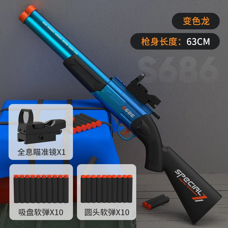 Toy Gun S686 Rifle – Double Barreled Airsoft Launcher with Dual Soft Bullets, Outdoor Sports Shotgun for Kids