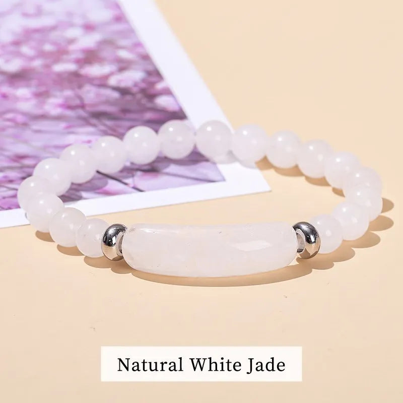 JD Natural Stone Tiger Eye & Amethyst Rectangle Bar Charm Bracelet – Healing Crystal Rough Chakra Jewelry for Men & Women Elastic Wrist Band
