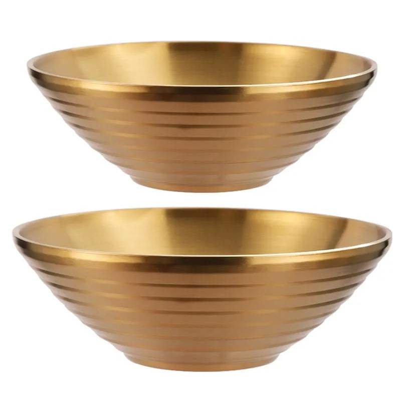 Golden 304 Stainless Steel Ramen Bowl - Large Rice, Salad, Noodle, and Soup Serving Dish for Home, Restaurant, and Pickled Cabbage Delights