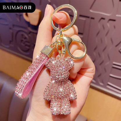Cute Rhinestone Bear Tassel Keychain — Couple Bag & Car Key Ring Pendant for Girls/Students