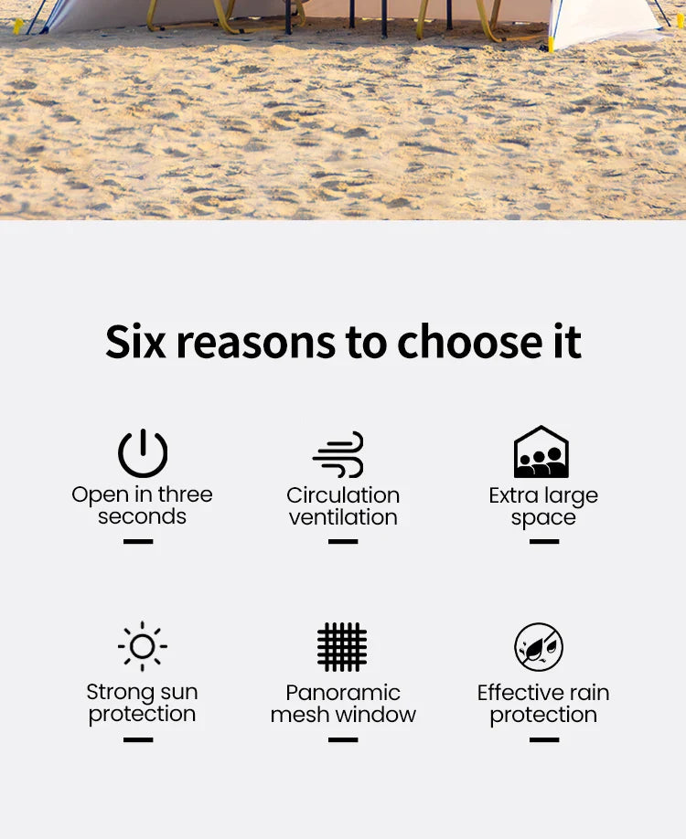 Sonuto Outdoor 3-4P One-Touch Camping Tent – Automatic Quick Open Beach, Fishing, Picnic & Family Travel Tent with Anti-UV Shade
