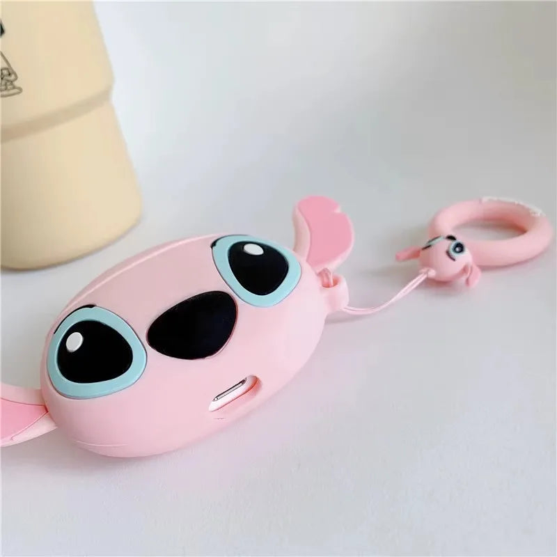 3D Stitch Couple Cartoon Silicone Case for AirPods 1/2/3/4 & Pro/Pro2 — Protective Earphone Box with Pendant Cover