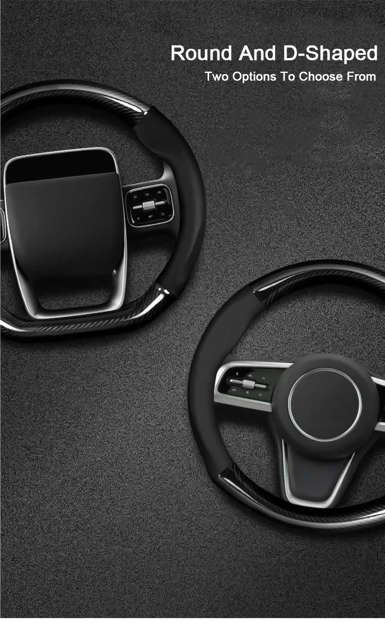 Hyundai Carbon-Fiber Leather Steering Wheel Cover — Fits i20/i30/i40/ix25/ix35/ix55/Elantra/Tucson/Sonata/Solaris/Palisade/Nexo