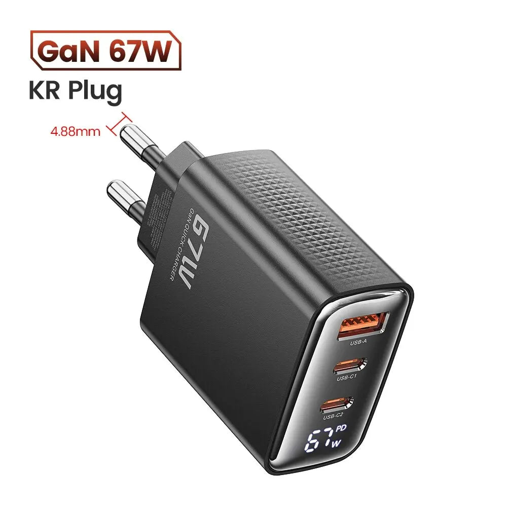 Toocki 67W GaN USB-C Charger — Digital Display Quick Charge PD PPS QC4.0 for MacBook, Laptop, iPad, iPhone 15/14