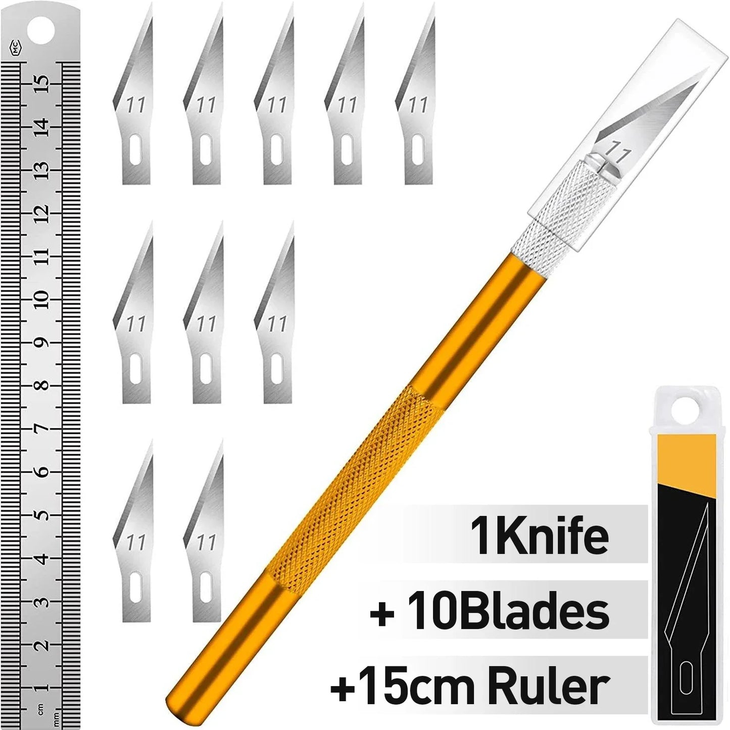 Craft Hobby Knife Set – Precision Exacto Knife with 11 Stainless Steel Blades & 15cm Ruler for Art & DIY