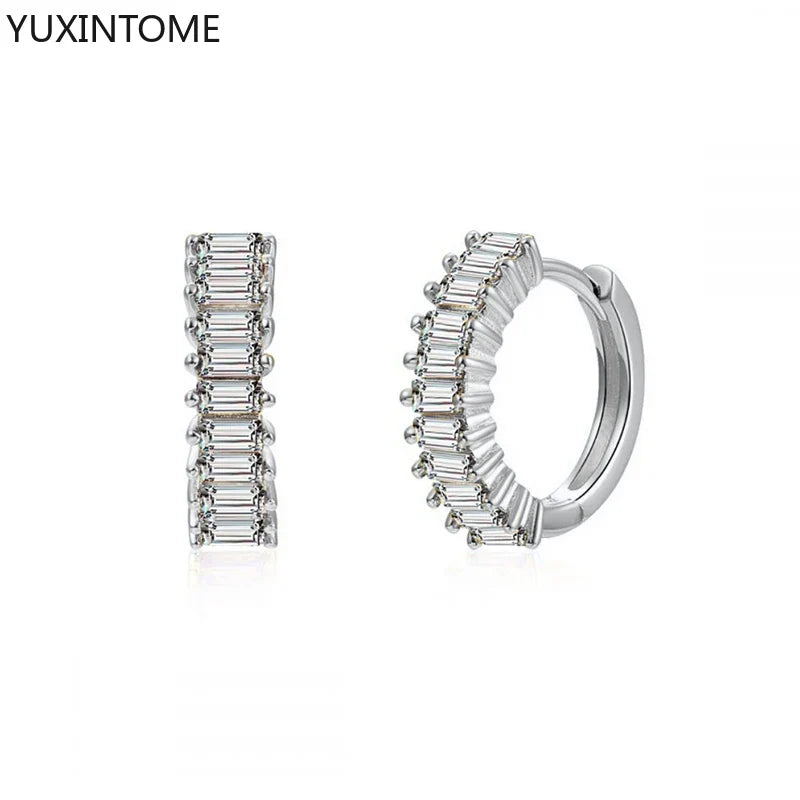 925 Sterling Silver White Zircon Hoop Earrings for Women – Fashion Geometric Crystal Silver Earrings Fine Jewelry Elegant Daily Wear Jewelry