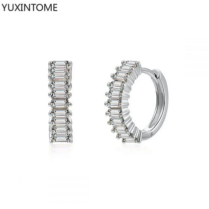 925 Sterling Silver White Zircon Hoop Earrings for Women – Fashion Geometric Crystal Silver Earrings Fine Jewelry Elegant Daily Wear Jewelry