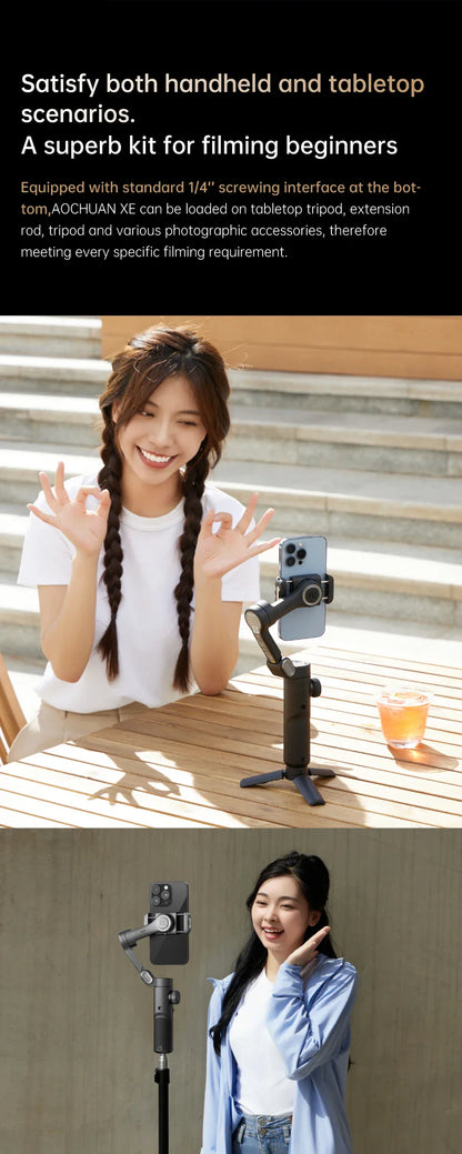 AOCHUAN 3-Axis Handheld Gimbal Stabilizer – Smartphone Stabilizer with Fill Light, Face Tracking for iPhone & Android, Tiktok & Vlog Smart XE